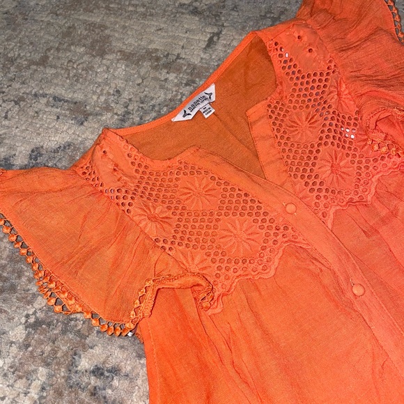 Nanette Lepore Vibrant Orange Flutter Sleeve Blouse - Picture 3 of 4